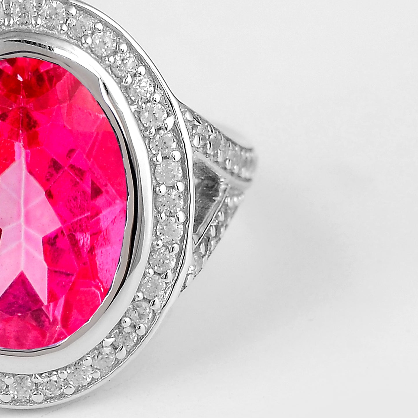 8.02 Ct Oval Pink Topaz, Cubic Zirconia, 925 Sterling Silver Ring