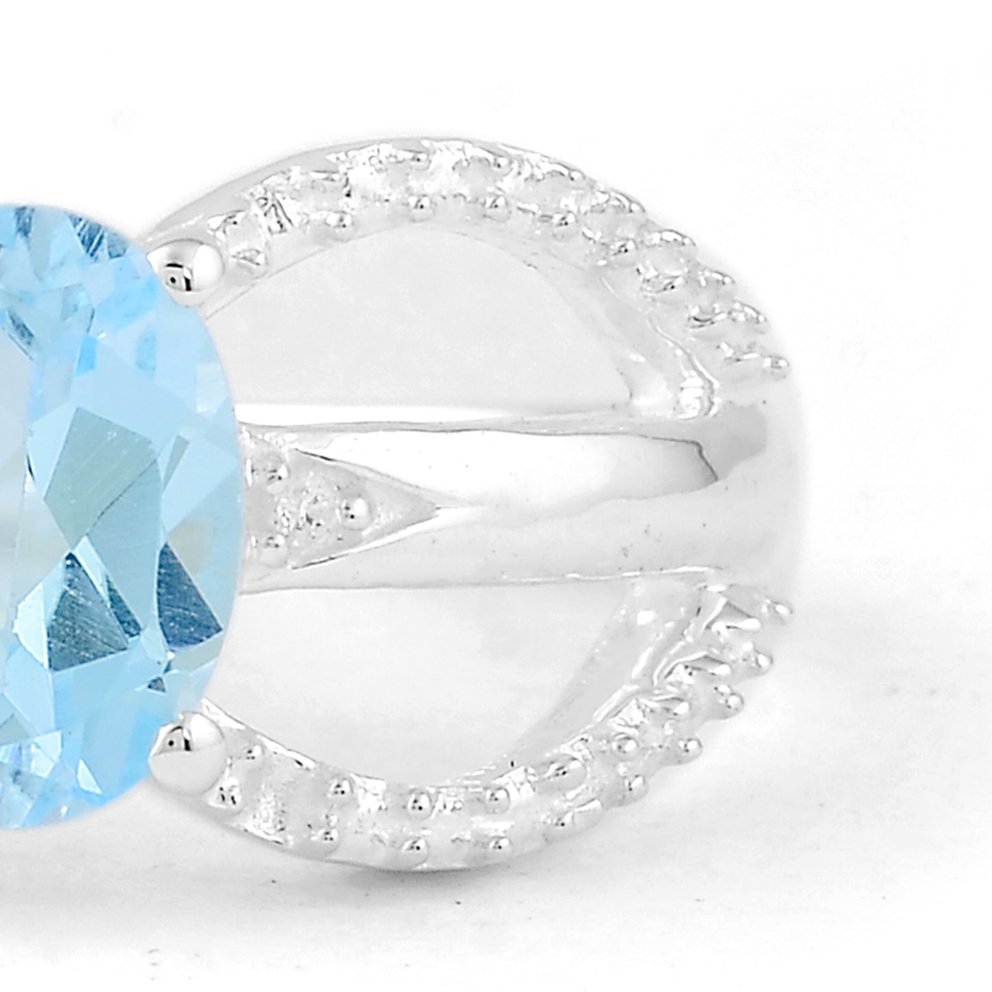 1.68 Ct Oval Blue Topaz, Cubic Zirconia 925 Sterling Silver Ring