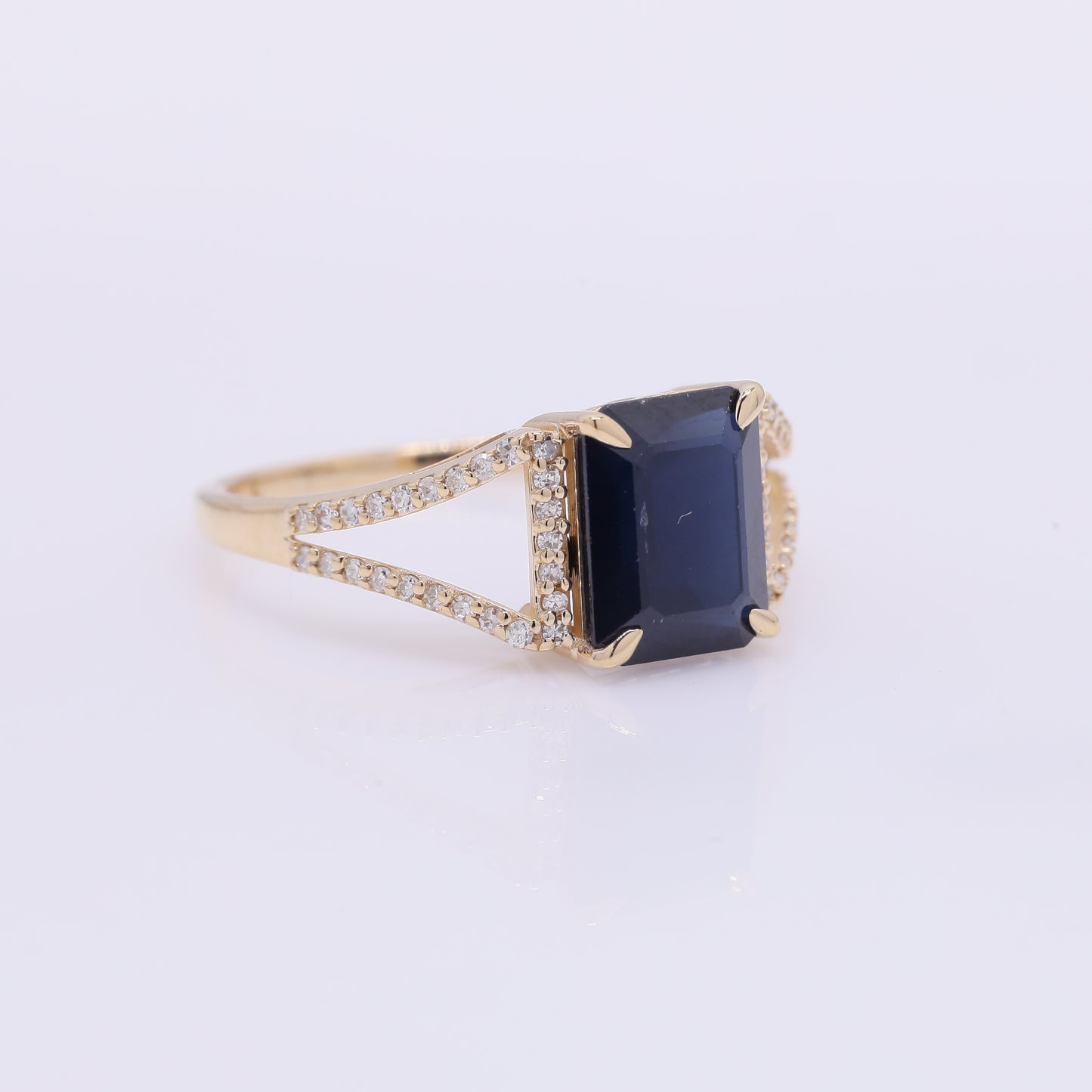 3.02 Ct Octagon Step Cut Natural Sapphire 14K Gold Ring