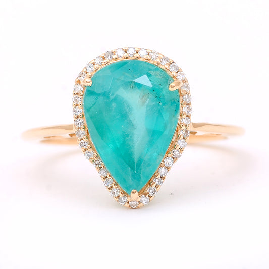 4.11 Ct Pear Mixed Cut Natural Emerald 14K Gold Ring