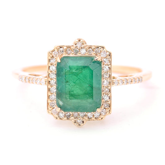 2.43 Ct Octagon Step Cut Natural Emerald 14K Gold Ring