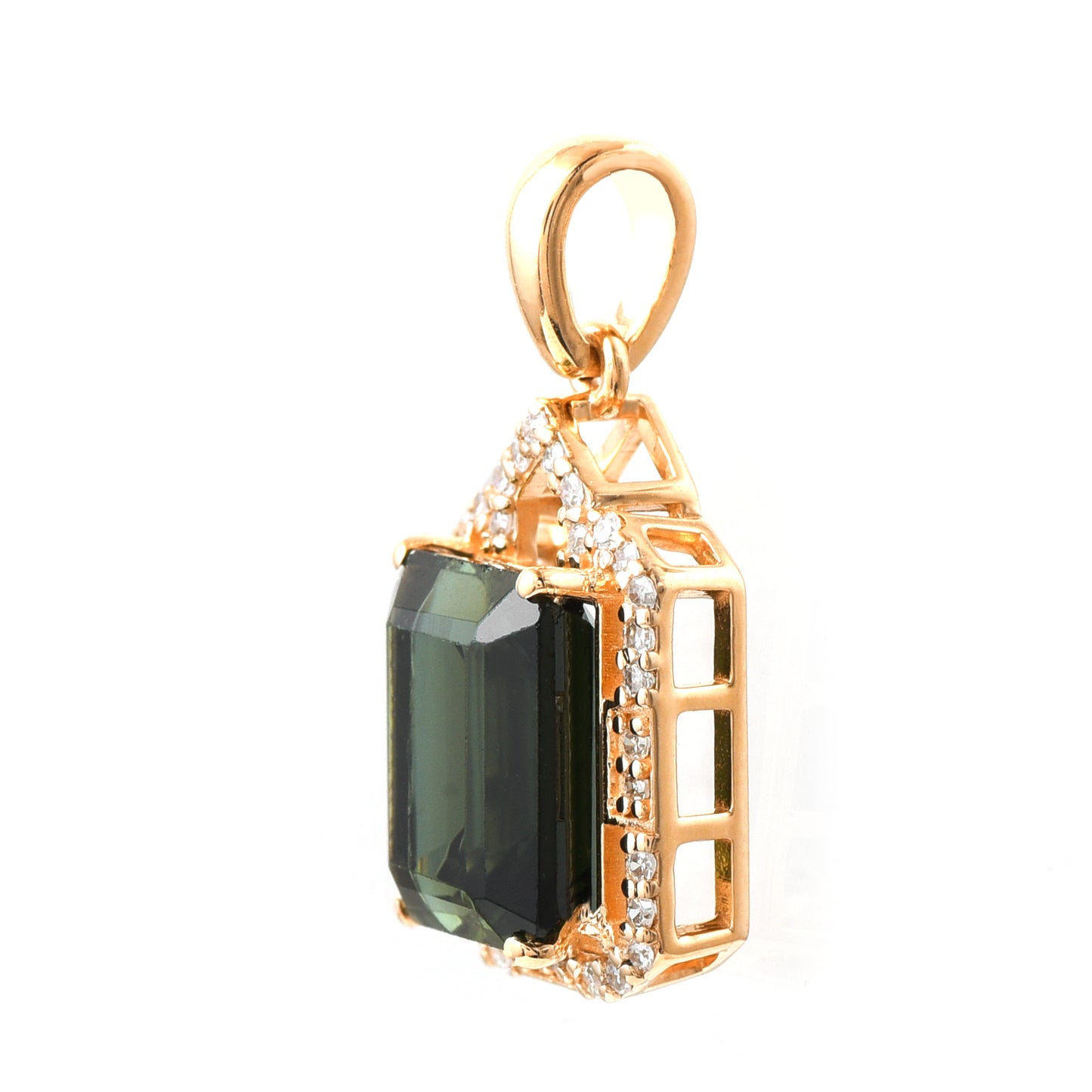1.18 Ct Octagon Step Cut Natural Green Tourmaline 14K Gold Pendant
