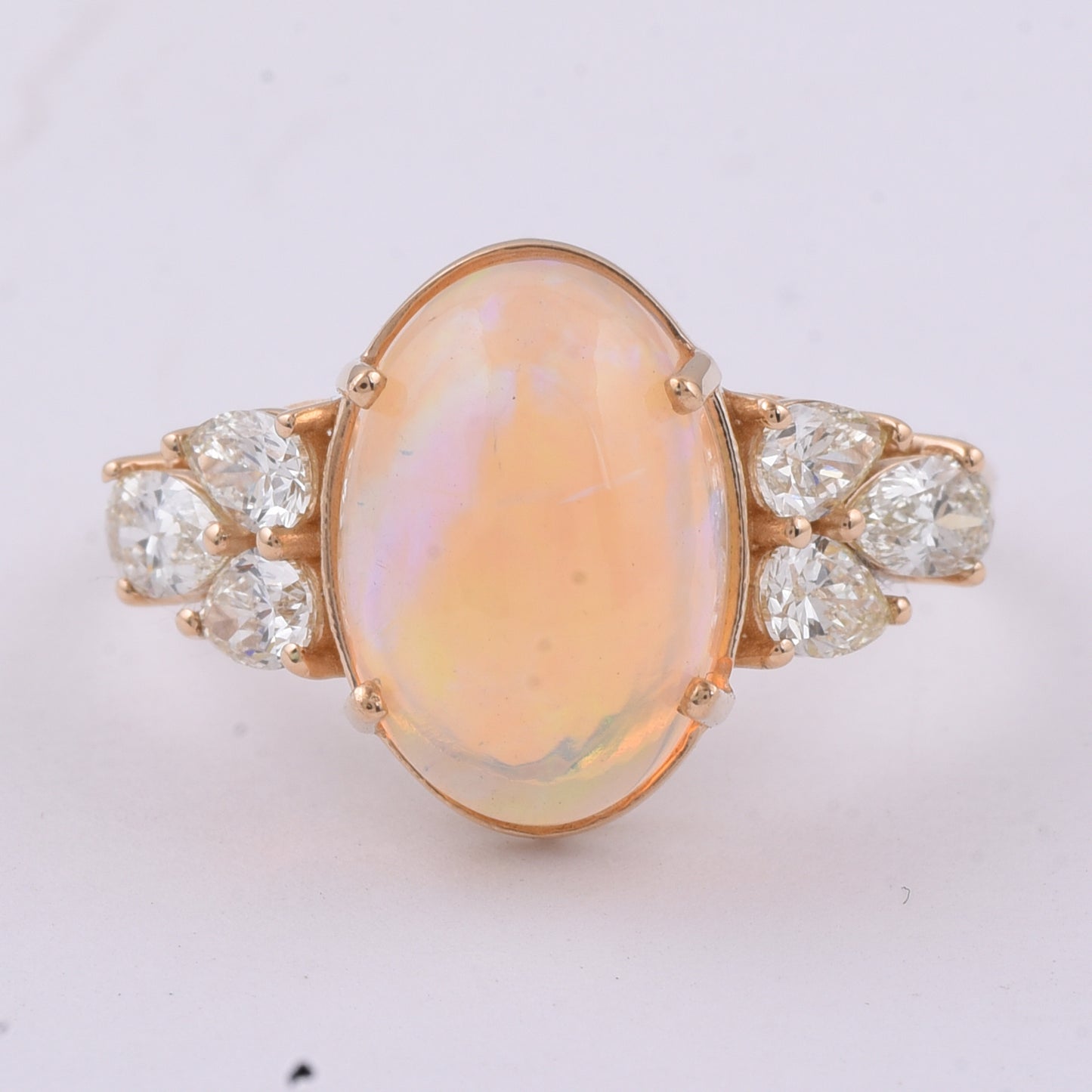 4.64 Ct Oval Cabochon Cut Natural Opal 14K Gold Ring