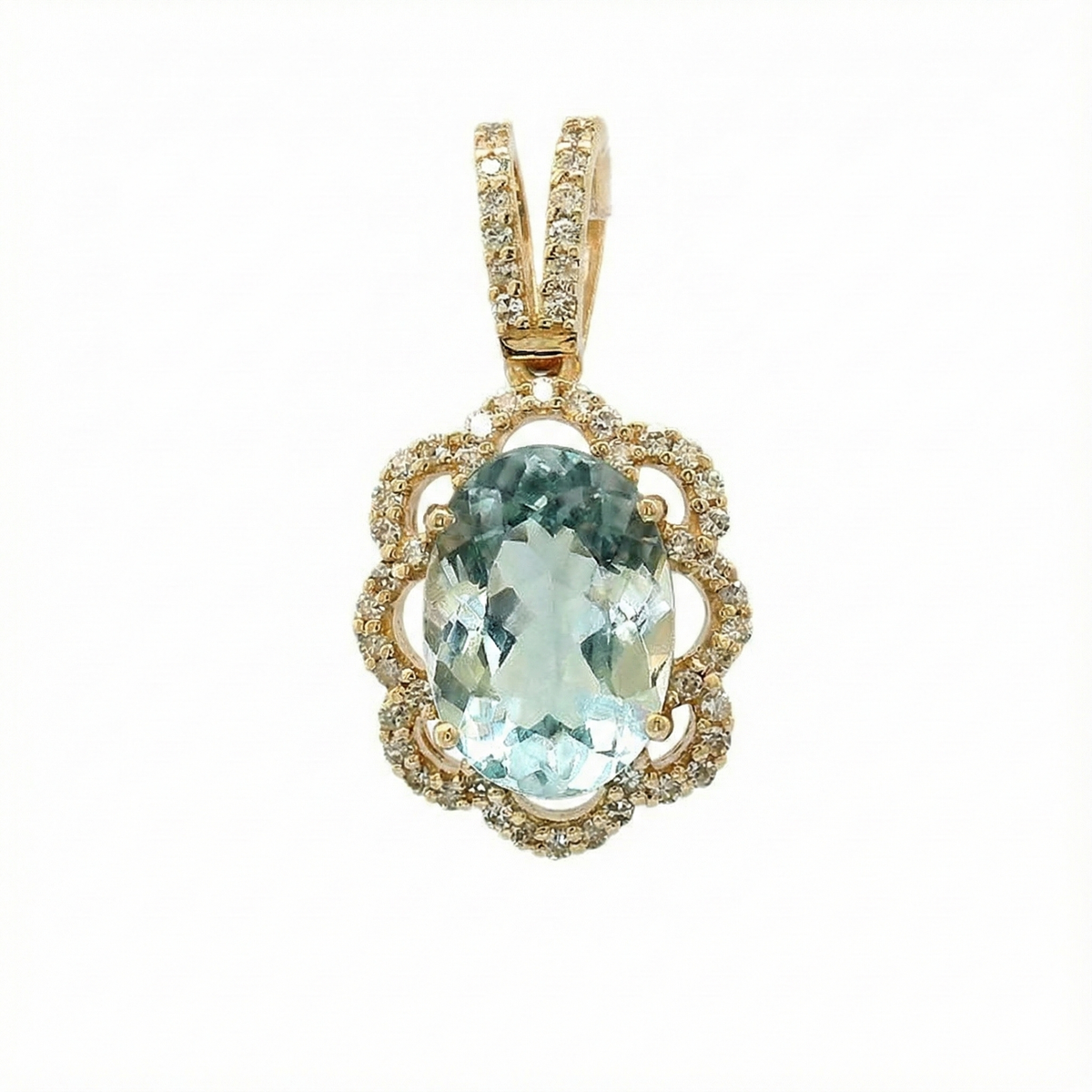 1.98 Ct Oval Mixed Cut Natural Aquamarine 14K Gold Pendant