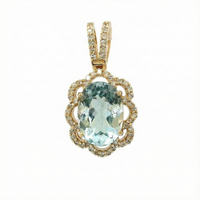 1.98 Ct Oval Mixed Cut Natural Aquamarine 14K Gold Pendant