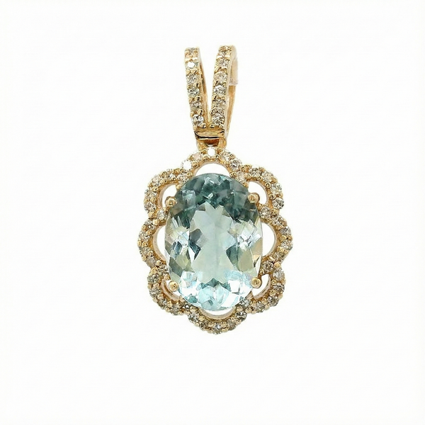 1.98 Ct Oval Mixed Cut Natural Aquamarine 14K Gold Pendant