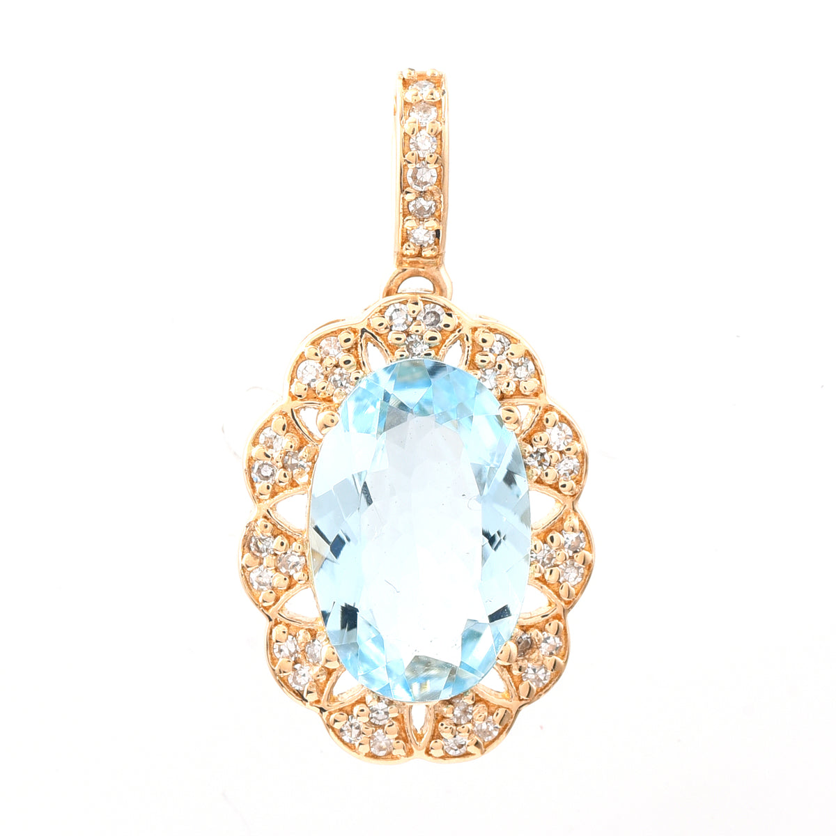 1.75 Ct Oval Mixed Cut Natural Aquamarine 14K Gold Pendant