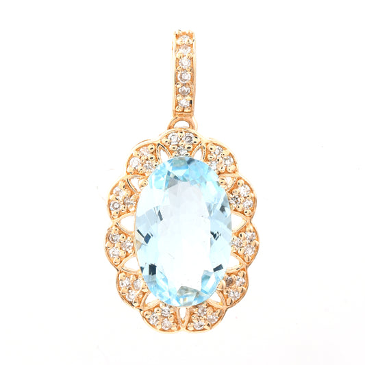 1.75 Ct Oval Mixed Cut Natural Aquamarine 14K Gold Pendant