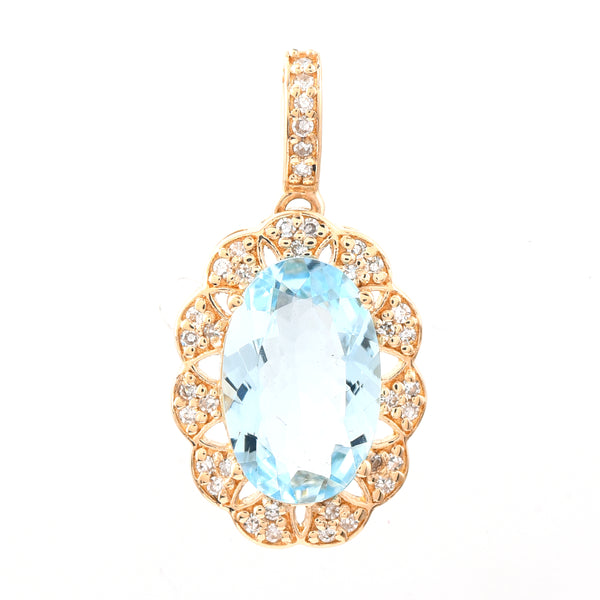 1.75 Ct Oval Mixed Cut Natural Aquamarine 14K Gold Pendant