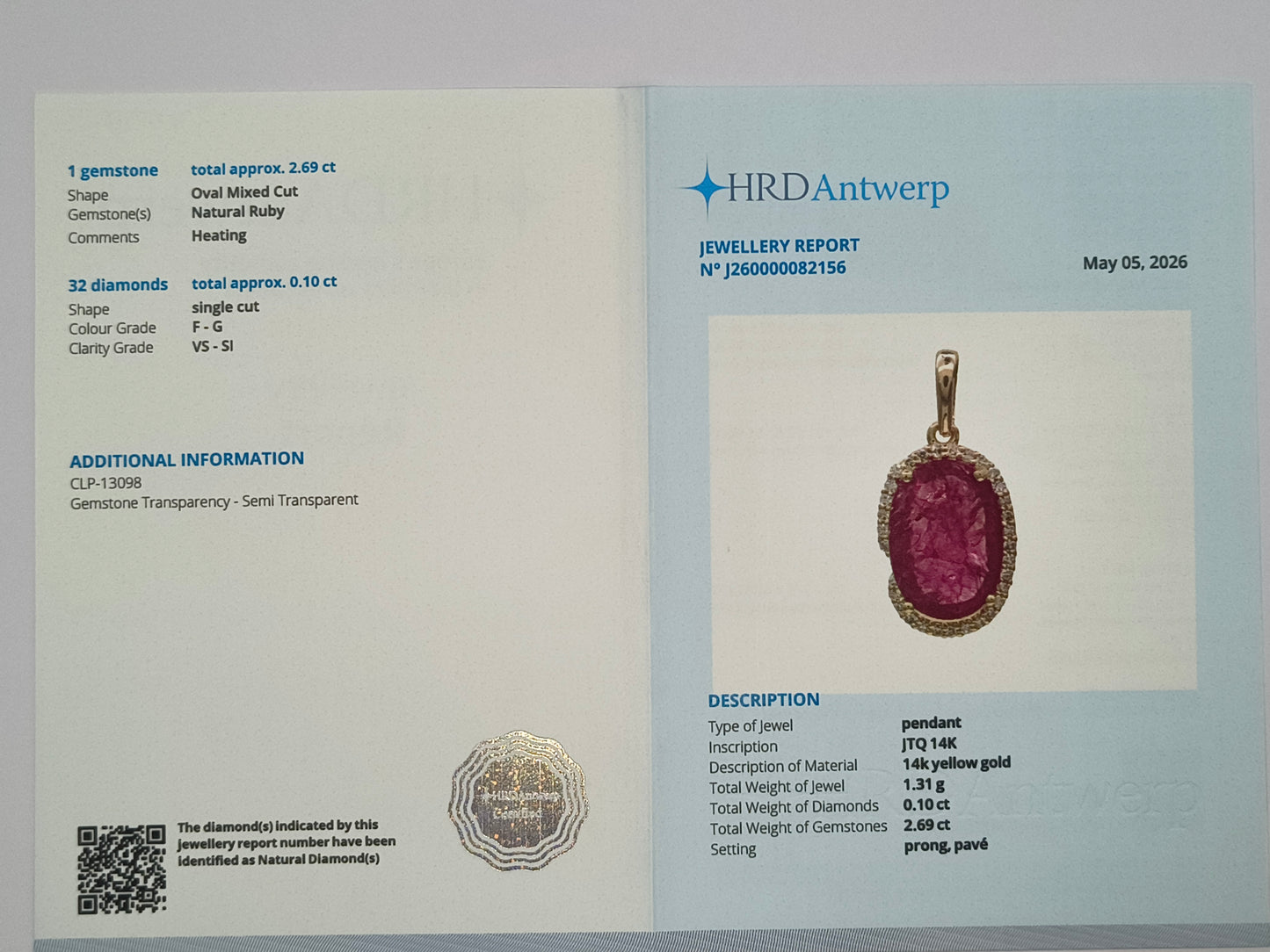 2.79 Ct Oval Mixed Cut Natural Ruby 14K Gold Pendant