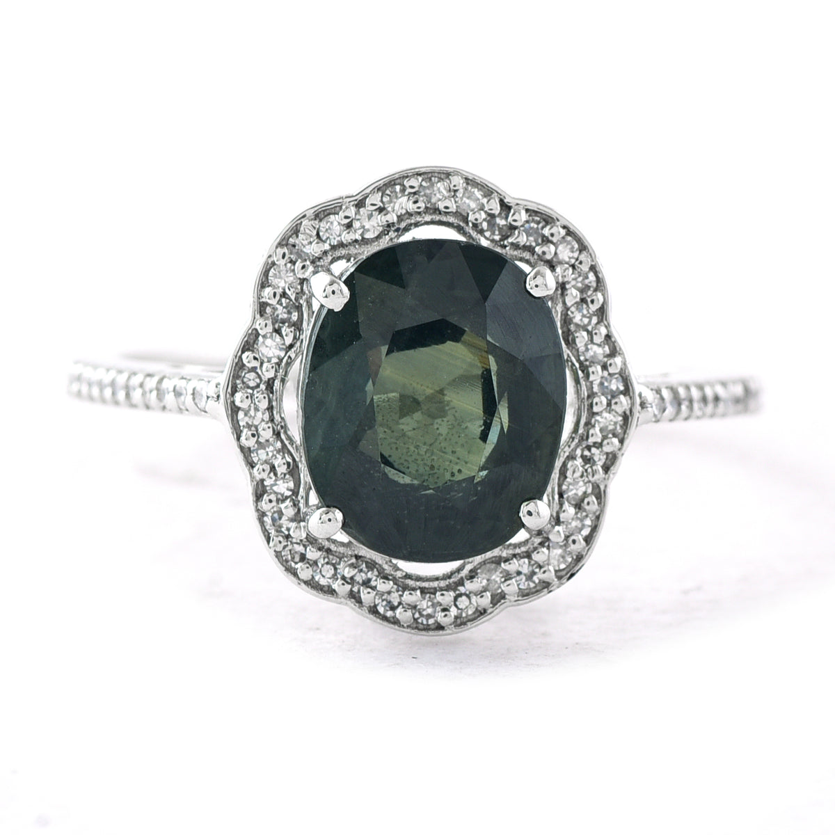 3.48 Ct Oval Mixed Cut Natural Green Sapphire 950 Platinum Ring