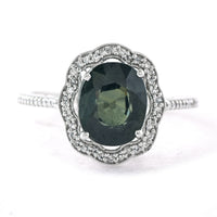 3.48 Ct Oval Mixed Cut Natural Green Sapphire 950 Platinum Ring