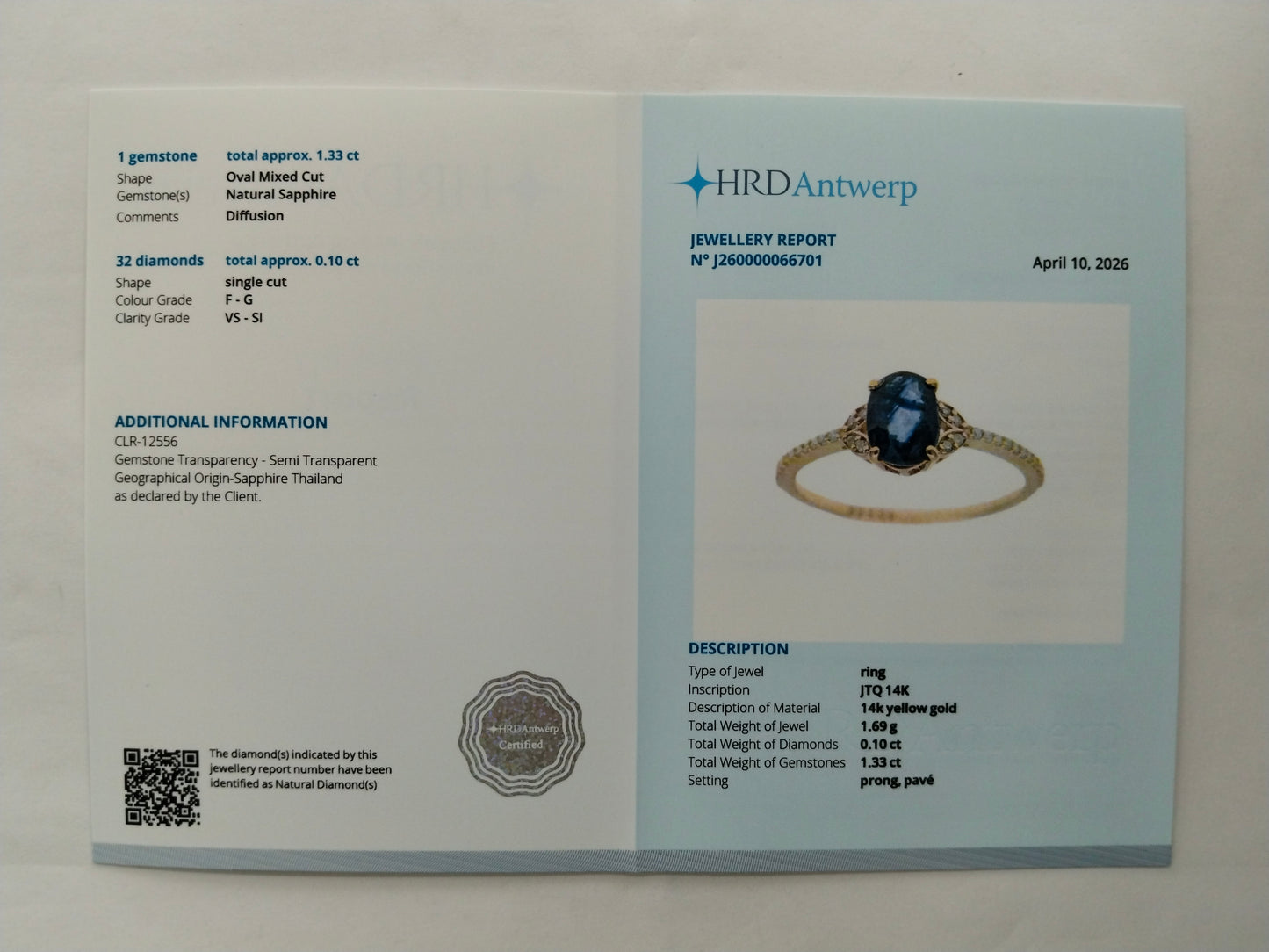1.43 Ct Oval Mixed Cut Natural Sapphire 14K Gold Ring