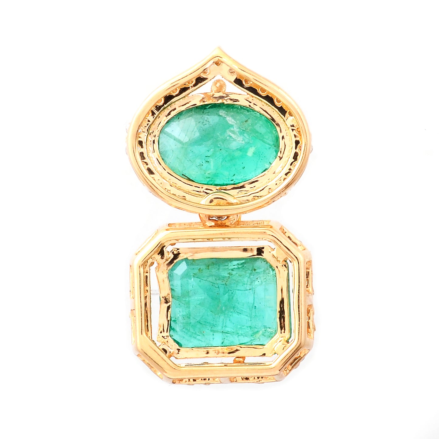 2.52 Ct Oval Mixed Cut, Octagon Step Cut Natural Emerald 14K Gold Pendant