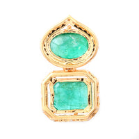 2.52 Ct Oval Mixed Cut, Octagon Step Cut Natural Emerald 14K Gold Pendant