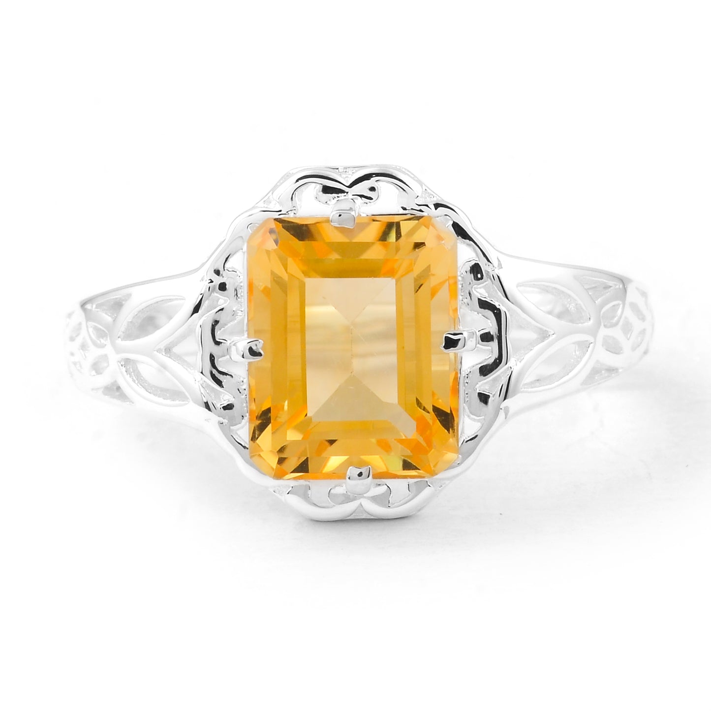 3.54 Ct Octagon Citrine 925 Sterling Silver Ring