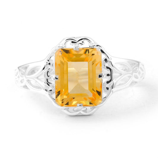 3.54 Ct Octagon Citrine 925 Sterling Silver Ring