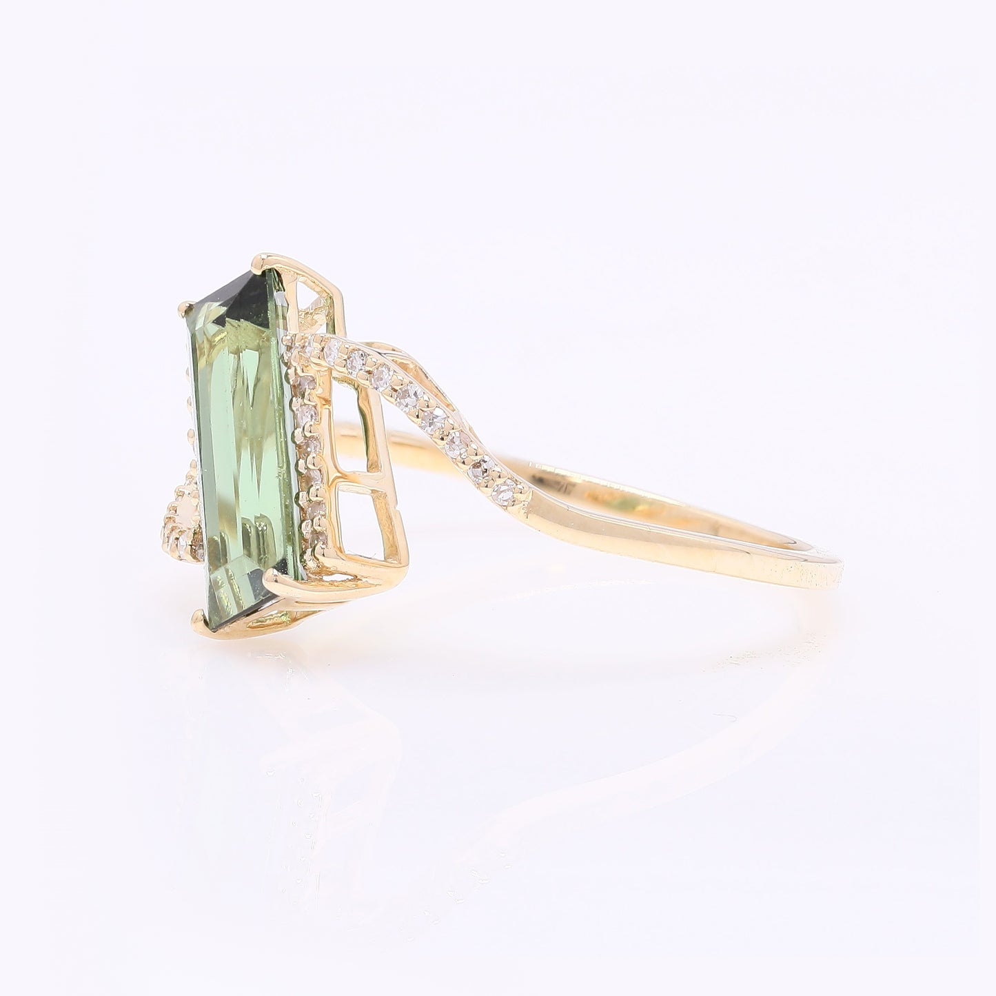 1.63 Ct Rectangle Step Cut Natural Green Tourmaline 14K Gold Ring