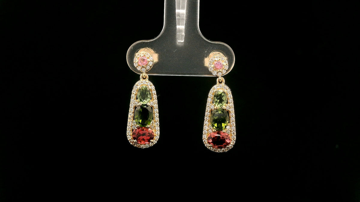 2.15 Ct Oval Tourmaline 14K Gold Earrings