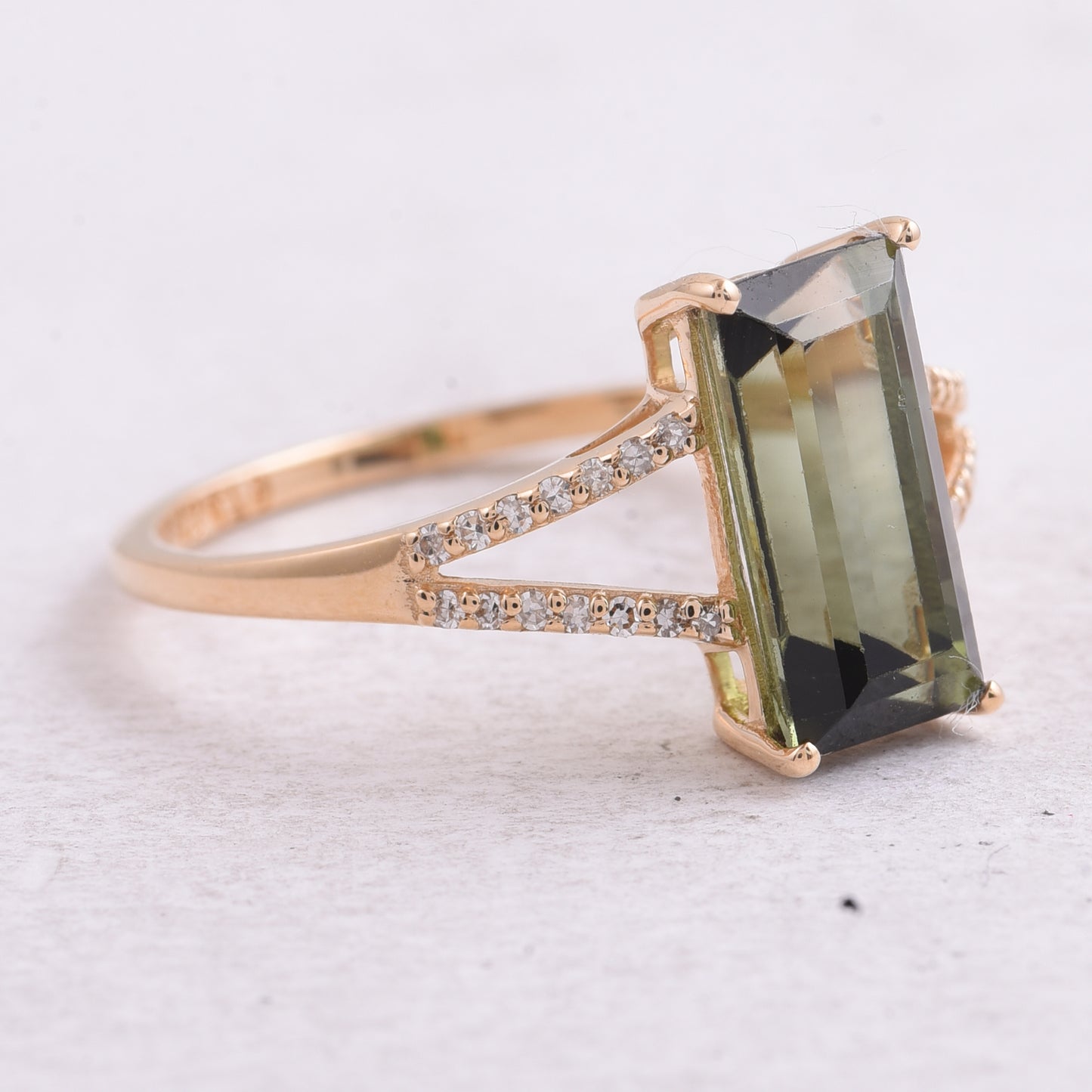 2.35 Ct Rectangle Step Cut Natural Green Tourmaline 14K Gold Ring