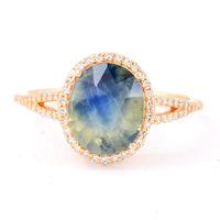 3.17 Ct Oval Mixed Cut Natural Bi Coloured Sapphire 14K Gold Ring