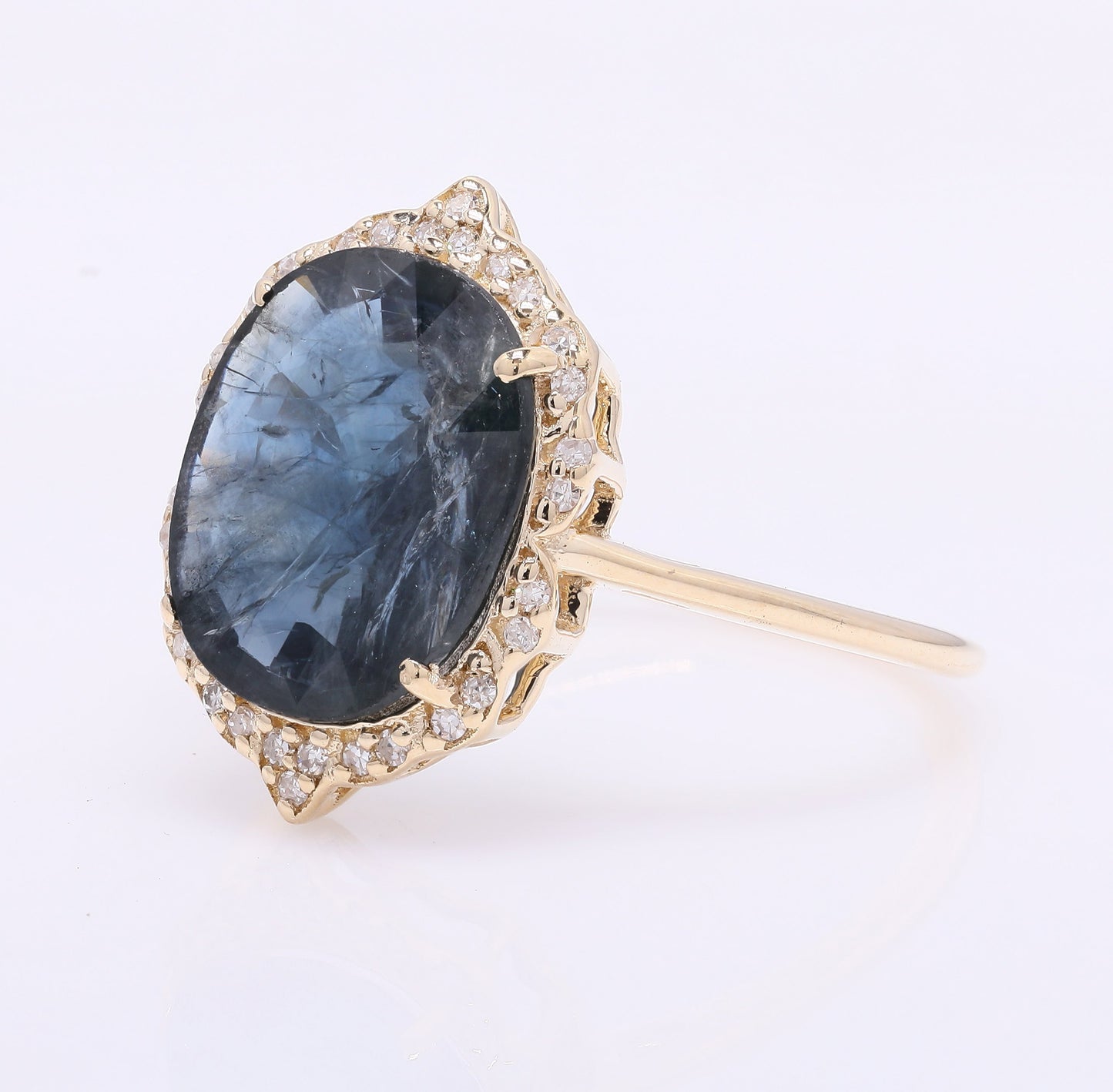 4.21 Ct Oval Mixed Cut Natural Sapphire 14K Gold Ring
