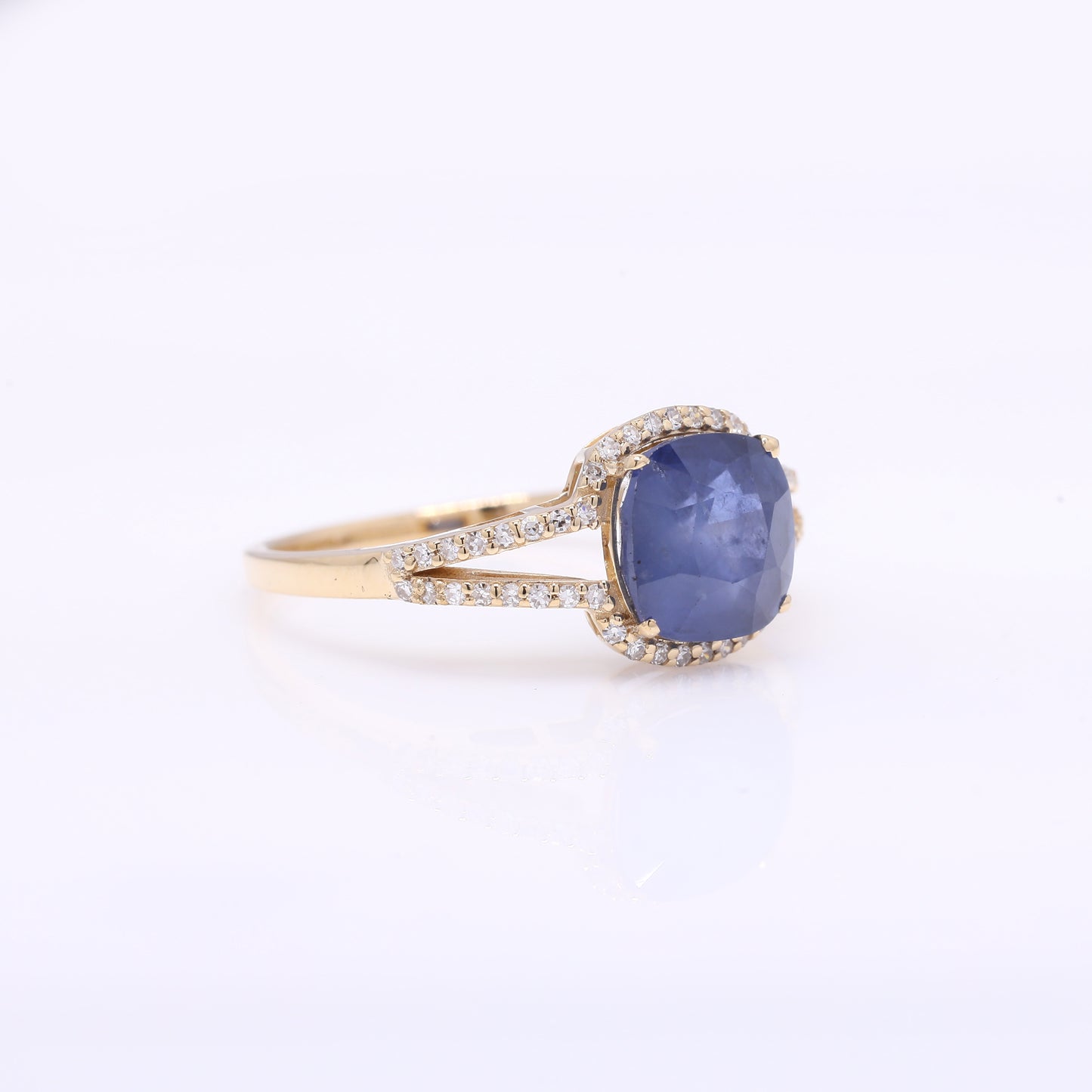 3.06 Ct Cushion Mixed Cut Natural Sapphire 14K Gold Ring