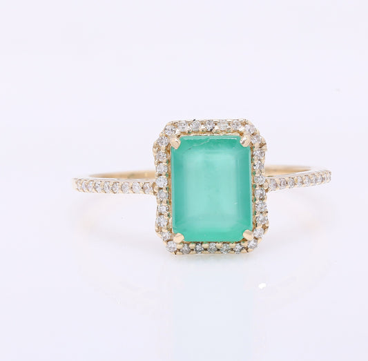 1.87 Ct Octagon Mixed Cut Natural Emerald 14K Gold Ring