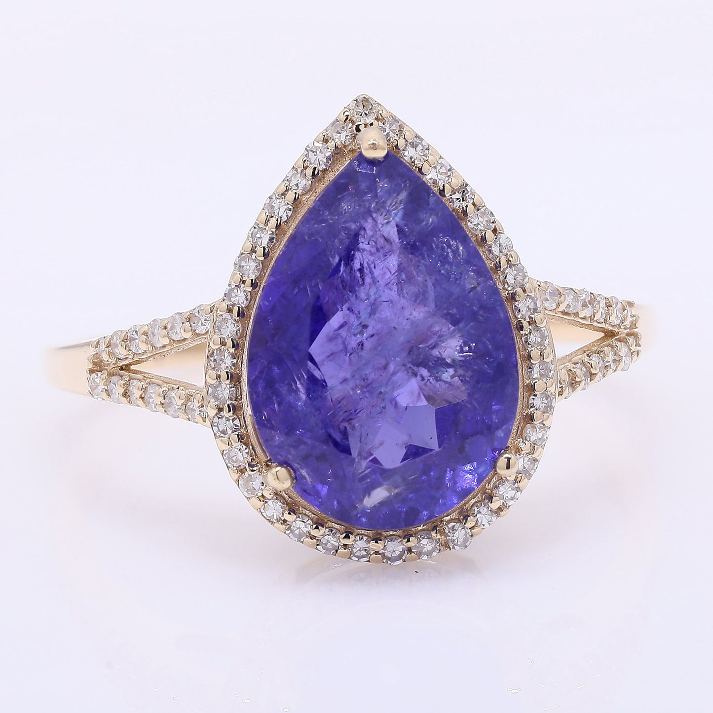 4.04 Ct Pear Mixed Cut Natural Tanzanite 14K Gold Ring