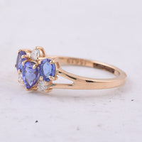 0.89 Ct Pear, Oval Natural Tanzanite 14K Gold Ring