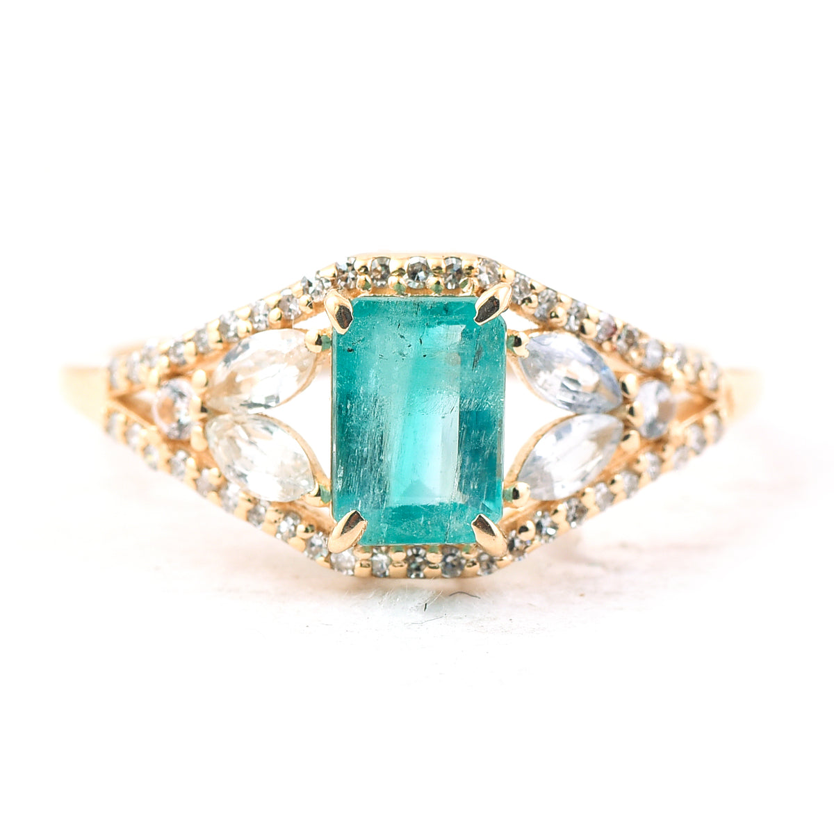 1.48 Ct Octagon Step Cut Natural Emerald 14K Gold Ring