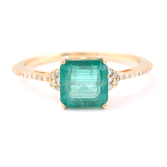 1.78 Ct Octagon Step Cut Natural Emerald 14K Gold Ring