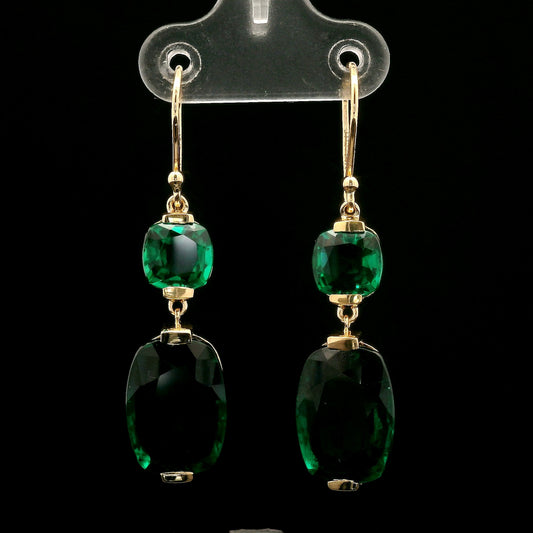 13.23 Ct Cushion Mixed Cut Lab Grown Emerald 14K Gold Earrings