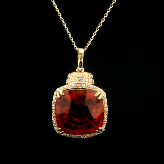 10.57 Ct Cushion Hessonite 14K Gold Pendant