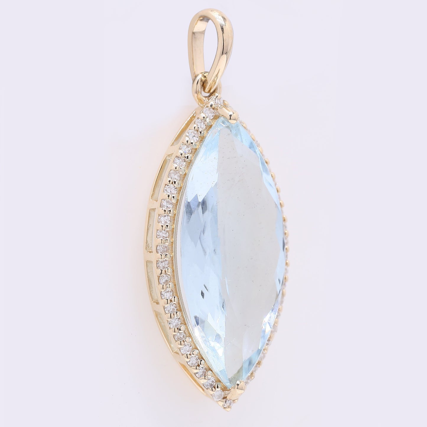 4.16 Ct Marquise Mixed Cut Natural Aquamarine 14K Gold Pendant