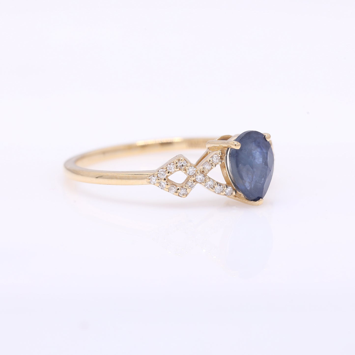 1.14 Ct Pear Mixed Cut Natural Sapphire 14K Gold Ring