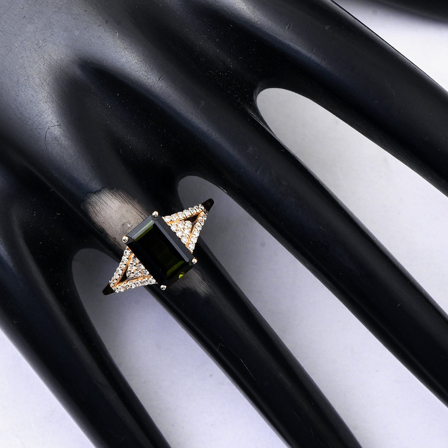 1.77 Ct Octagon Step Cut Natural Green Tourmaline 14K Gold Ring