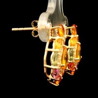 3.02 Ct Pear Multi Sapphire 14K Gold Earrings