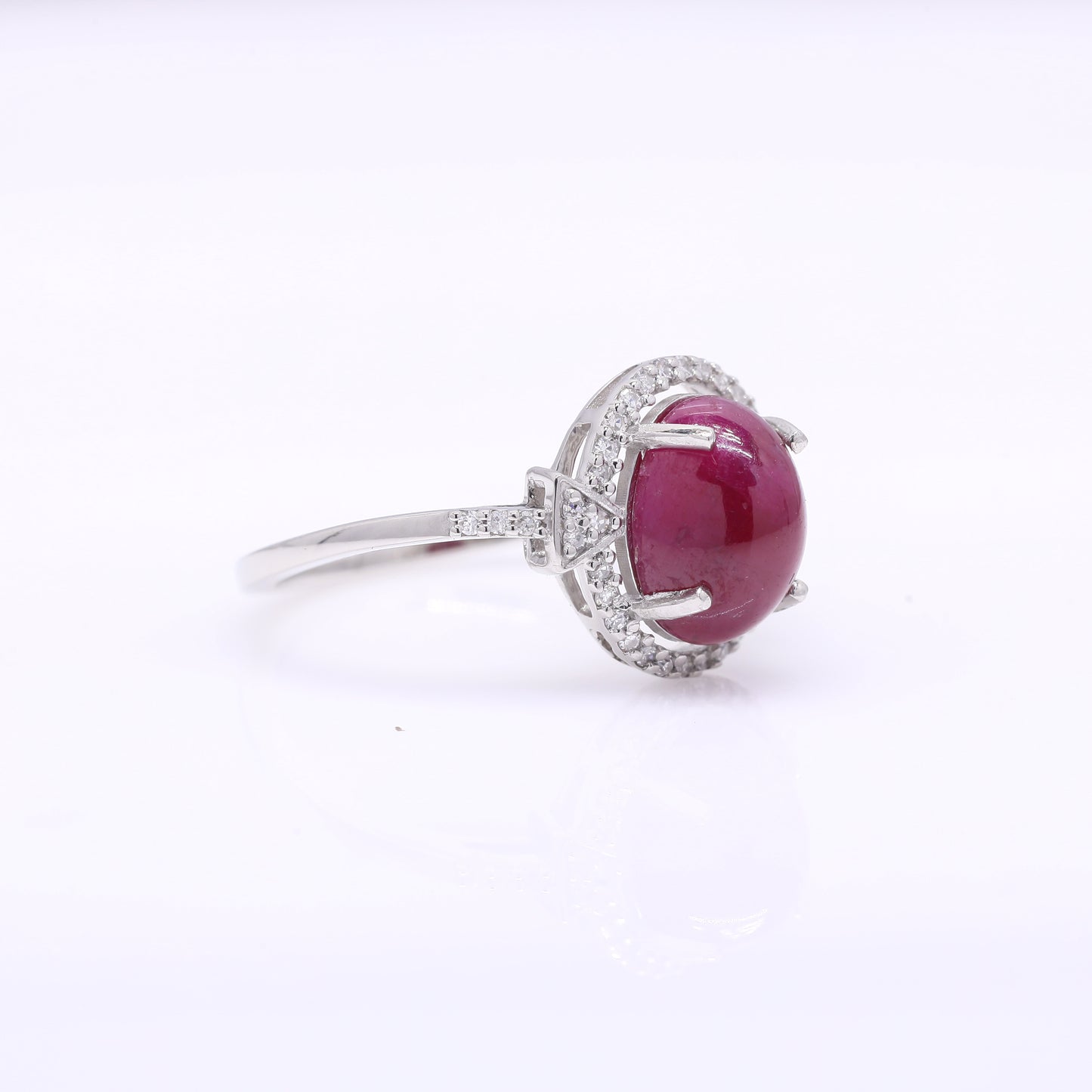 3.46 Ct Oval Cabochon Cut Natural Ruby 950 Platinum Ring
