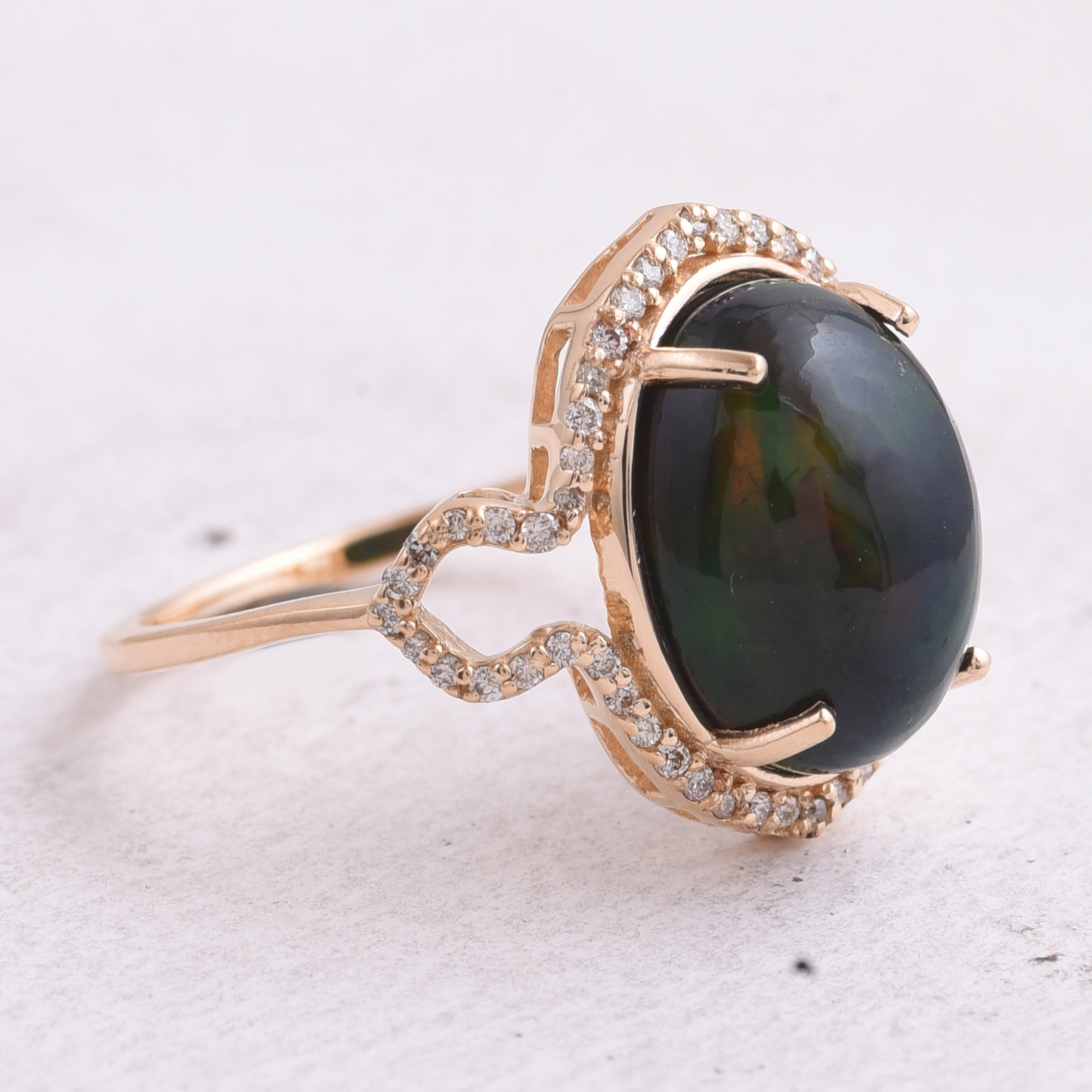 4.02 Ct Oval Cabochon Cut Natural Black Opal 14K Gold Ring