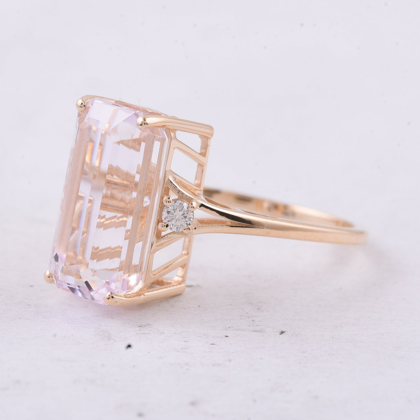 7.99 Ct Octagon Step Cut Natural Kunzite 14K Gold Ring