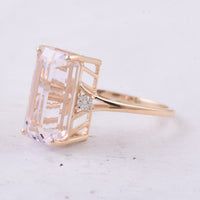 7.99 Ct Octagon Step Cut Natural Kunzite 14K Gold Ring