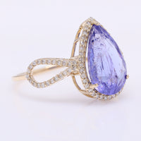 4.58 Ct Pear Mixed Cut Natural Tanzanite 14K Gold Ring