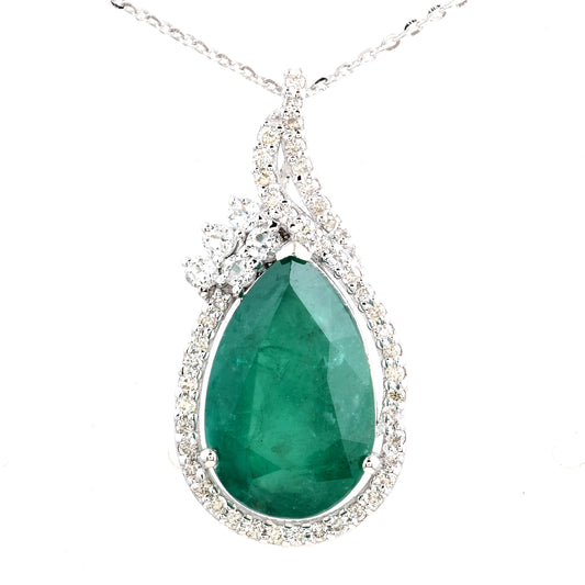 6.77 Ct Pear Natural Beryl Emerald 14K Gold Pendant