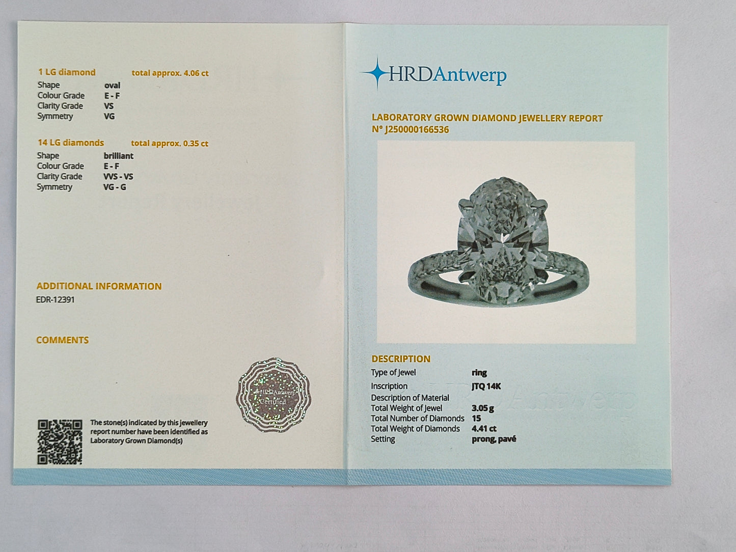 4.41 Carats Lab Grown Diamond 14K Gold Ring