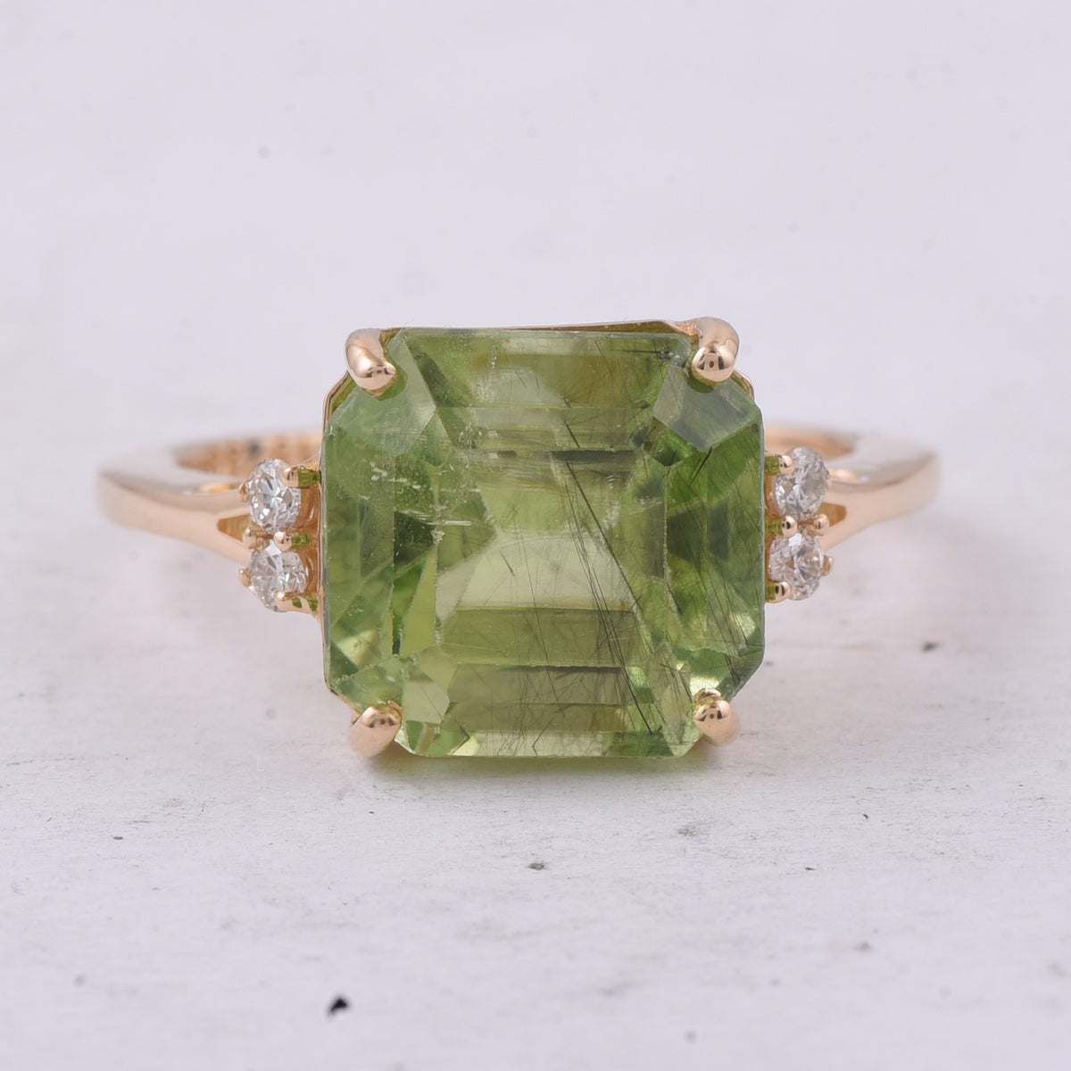 7.10 Ct Octagon Natural Peridot 14K Gold Ring