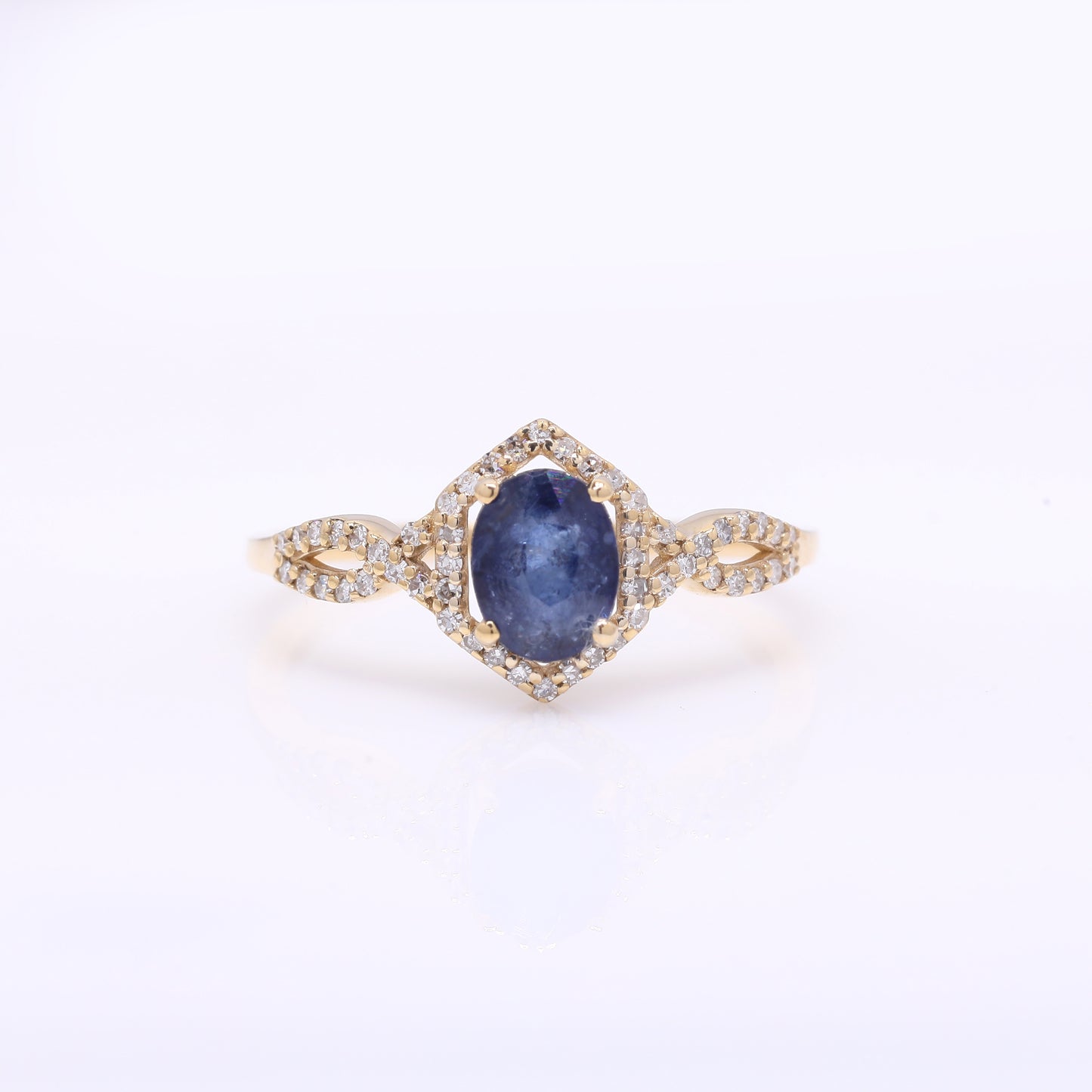 1.17 Ct Oval Mixed Cut Natural Sapphire 14K Gold Ring