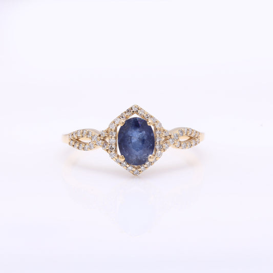 1.17 Ct Oval Mixed Cut Natural Sapphire 14K Gold Ring