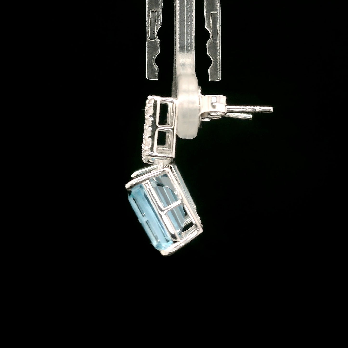 8.82 Ct Octagon Blue Topaz, White Zircon 925 Sterling Silver Earrings