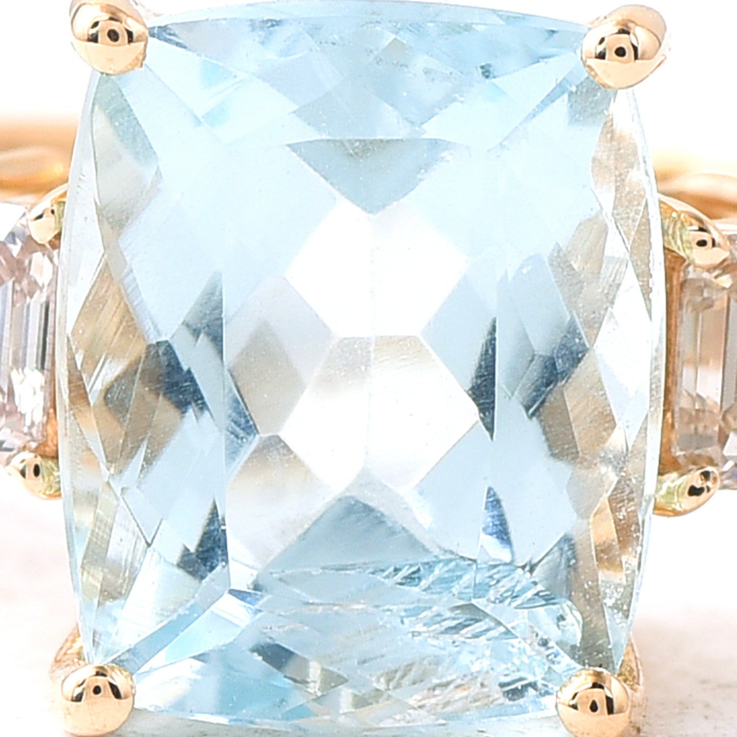 1.92 Ct Cushion Mixed Cut Natural Aquamarine 14K Gold Ring